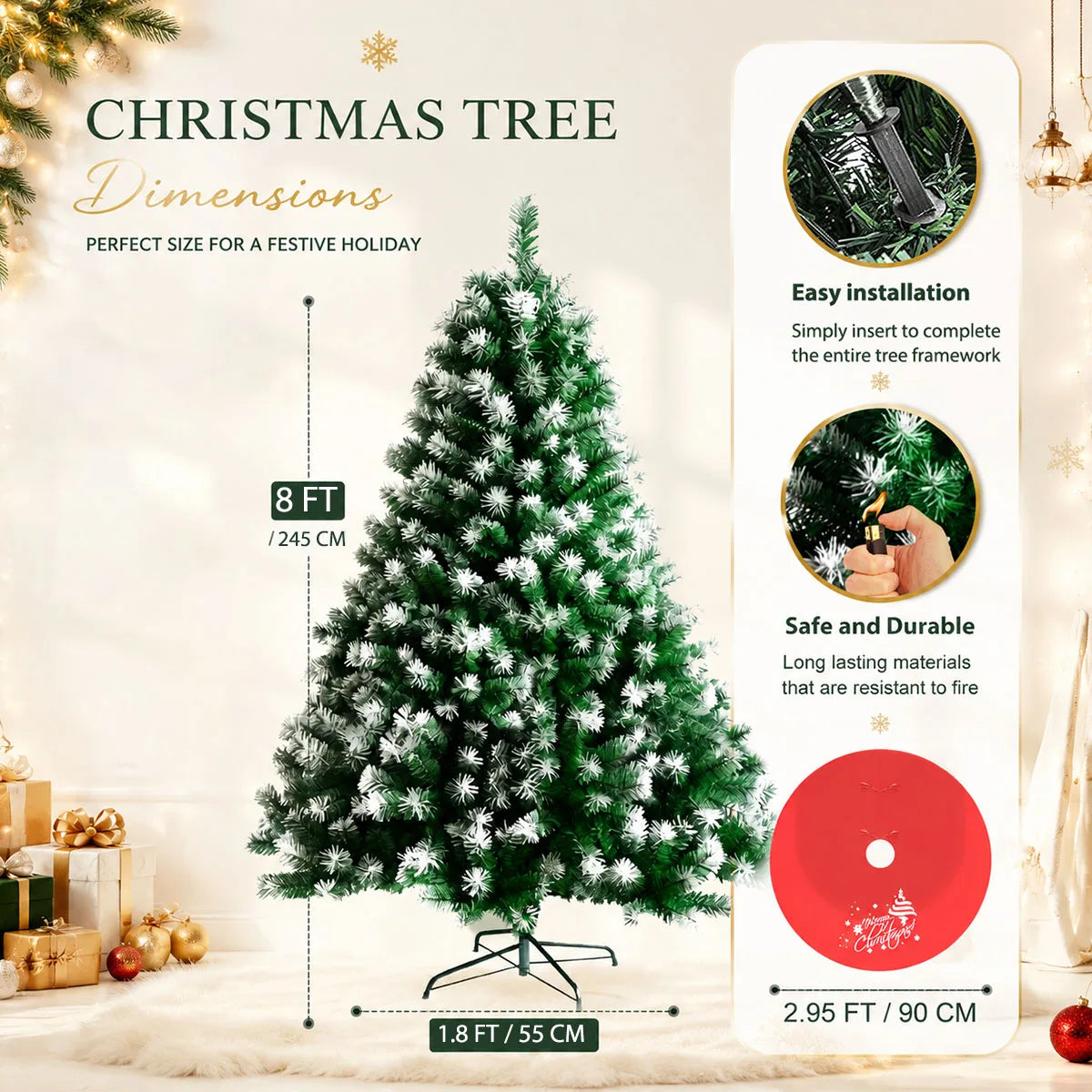 Flocked Artificial Christmas Tree With Metal Base Indoor Holiday Decor