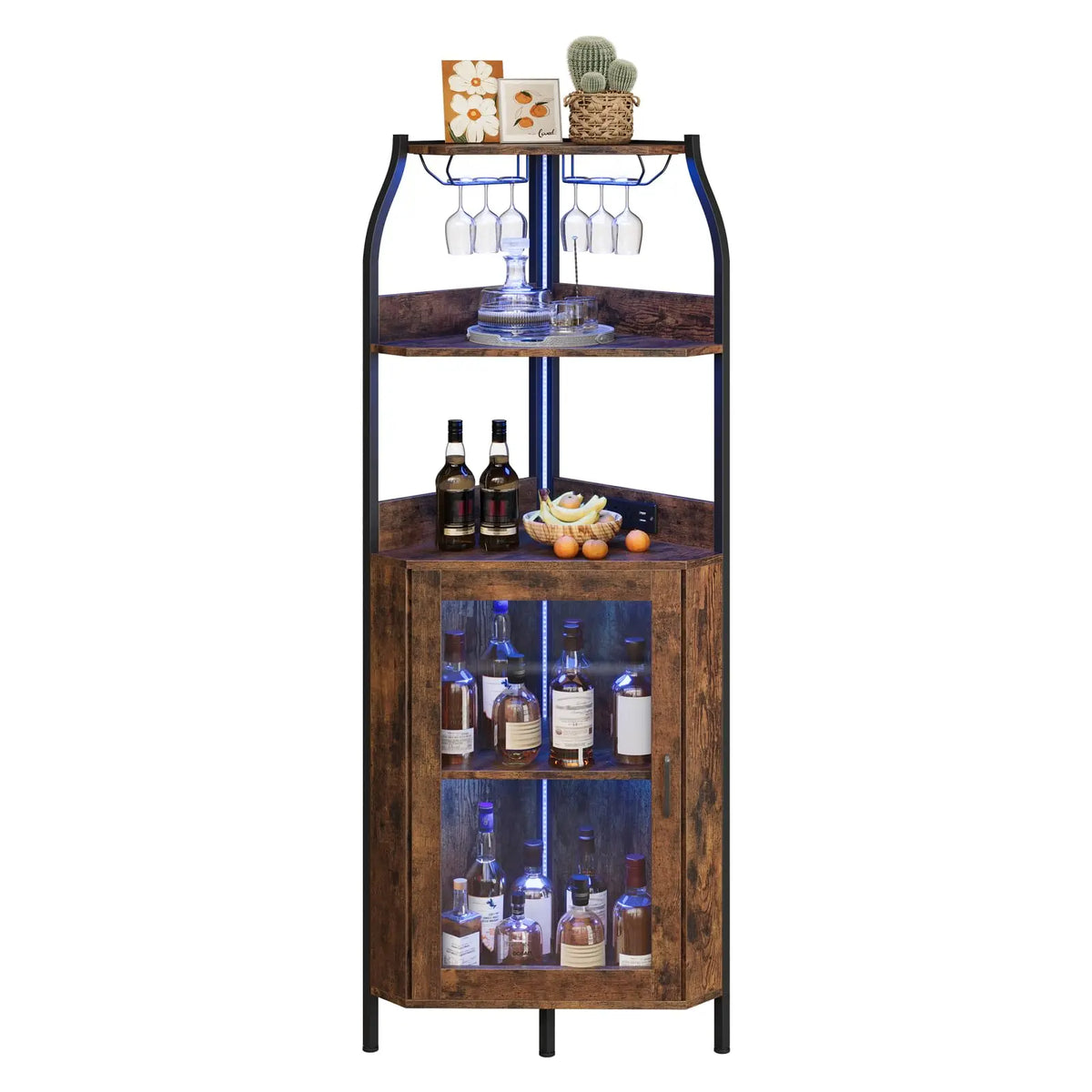 HiMISS Corner Bar Cabinet With LED Lights And Outlet