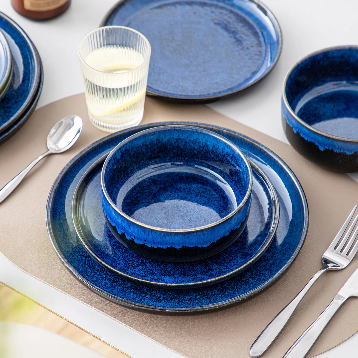 Malacasa Reactive Glaze Stoneware Dinnerware Collection Set