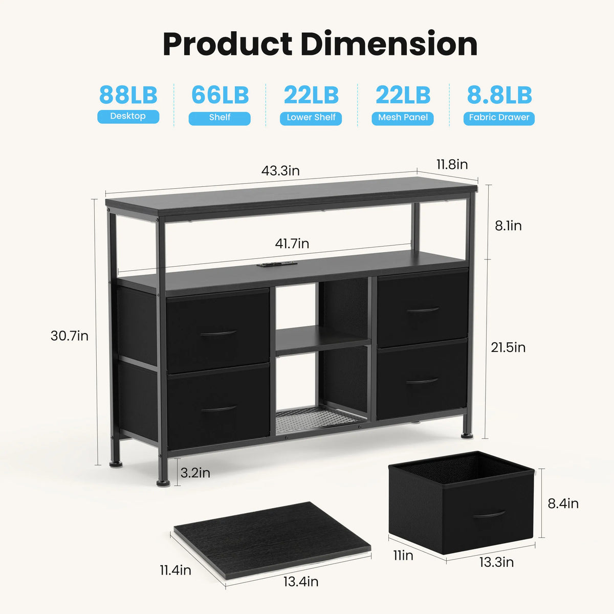 Jhk Metal Media Console Featuring Four Drawers And Led Lighting