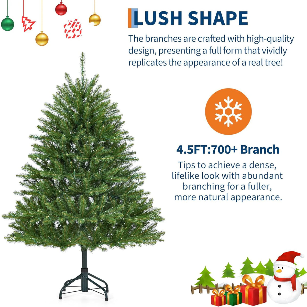 HiMISS Prelit Artificial Christmas Tree With Lights And Foldable Stand