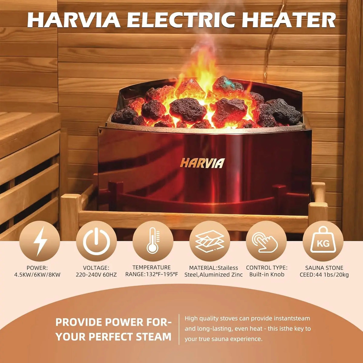 SMARTMAK Outdoor Barrel Steam Sauna With Harvia Electric Heater