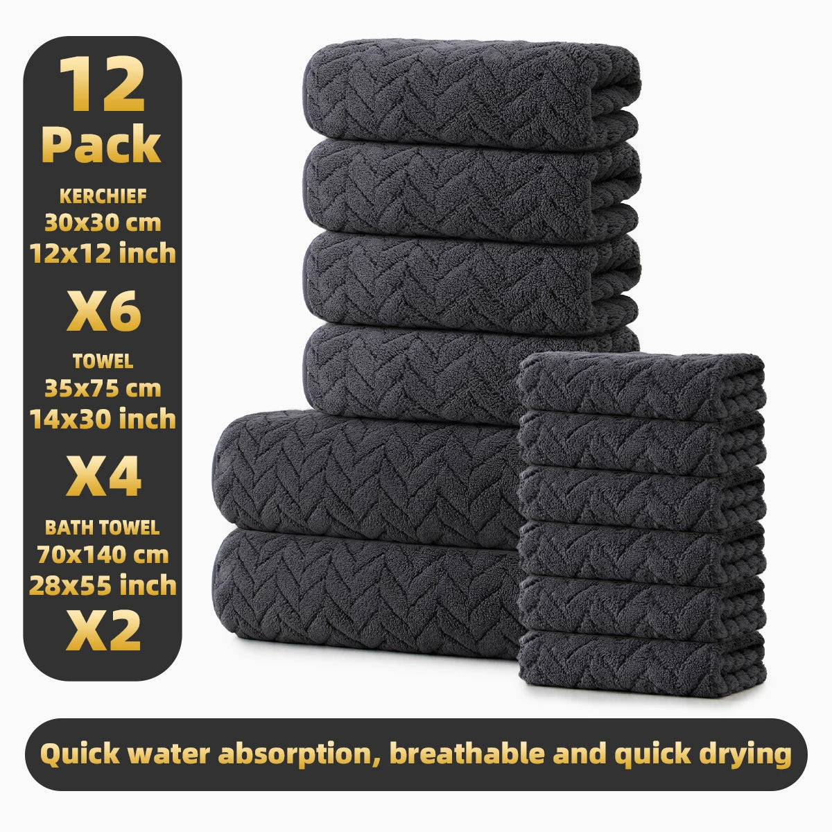 Premium 12 Piece Microfiber Bath Towel Set For Bathroom Use