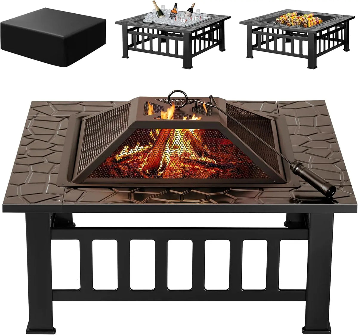 Devoko Outdoor Metal Fire Pit Table With Waterproof Cover