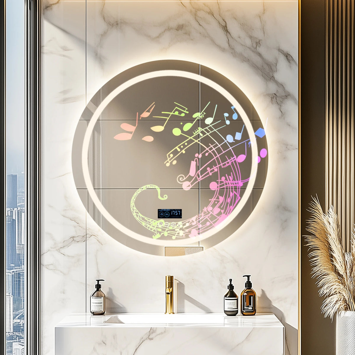 BORWART Round LED Bathroom Mirror With Bluetooth Anti Fog Lighting
