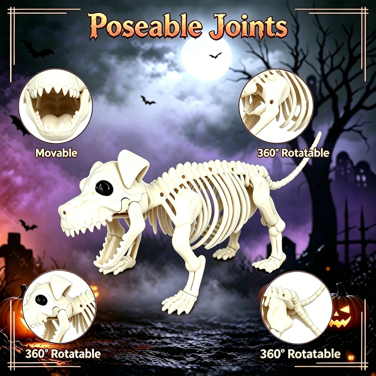 Posable Cowboy Skeleton With Dog Halloween Outdoor Decorations