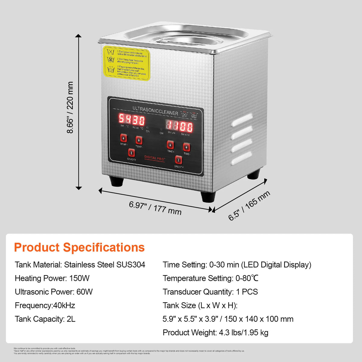 SucceBuy Stainless Steel Ultrasonic Cleaner Portable Home Appliance