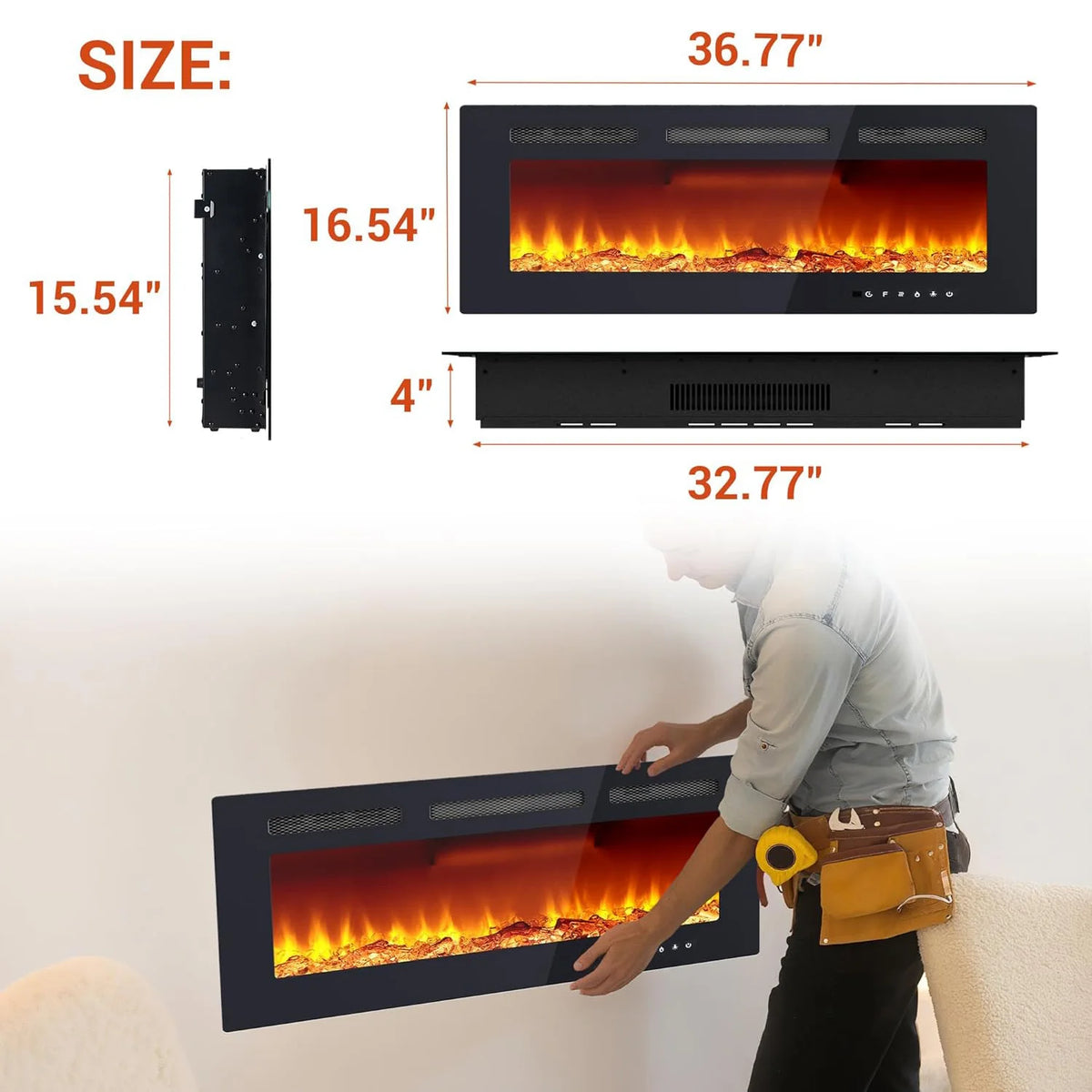 Adoolla Electric Fireplace Wall Mounted And Recessed Remote Control