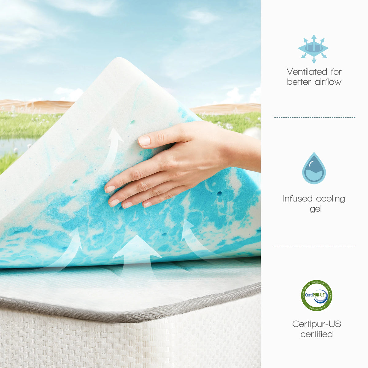 JHK Cooling Gel Memory Foam Mattress Topper For Bedroom