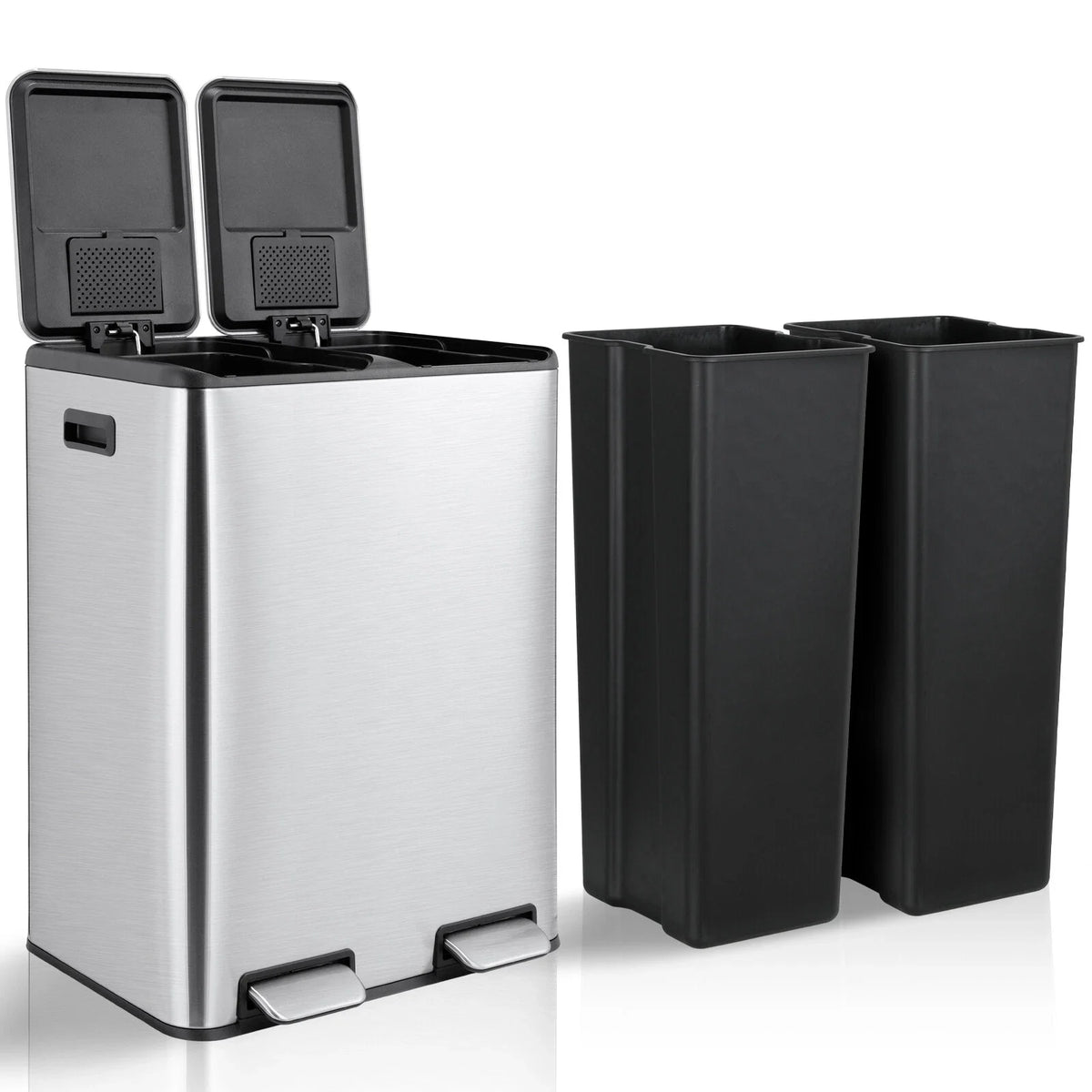 Dual Stainless Steel Step Trash Can With Built In Filter