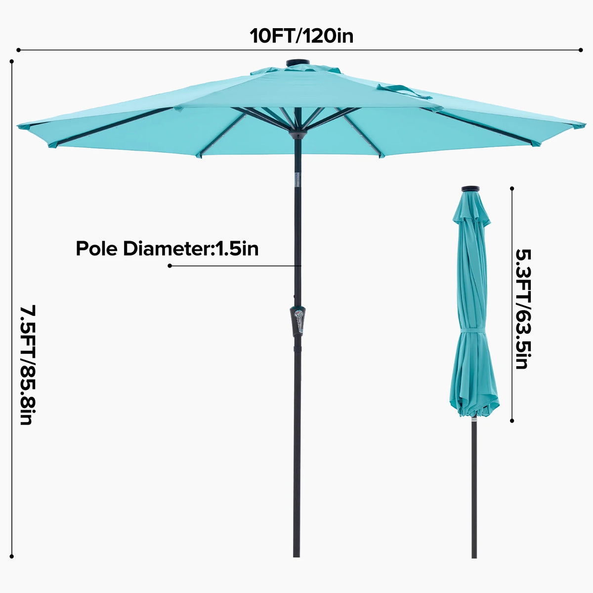 JHK Solar Patio Umbrella With LED Lights And Tilt Crank