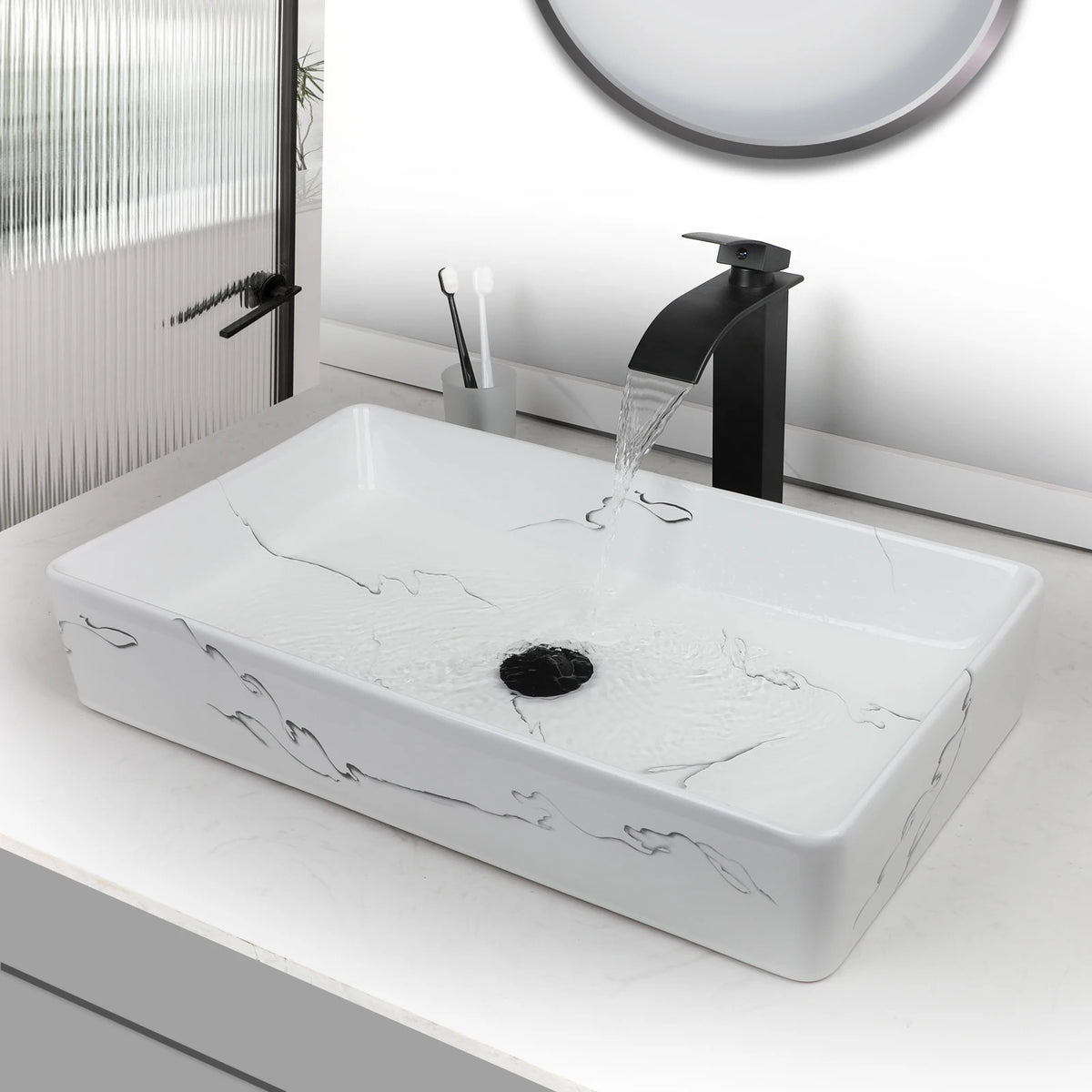 KEMAIDI Rectangular Ceramic Vessel Bathroom Sink Above Counter