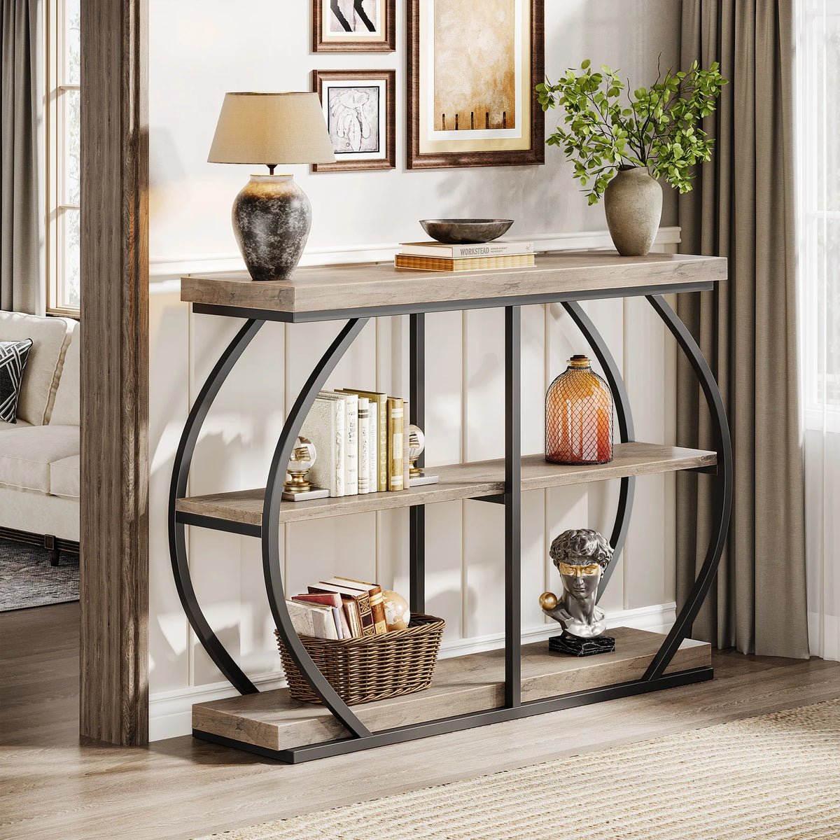 Tribesigns 3 Tier Industrial Console Table With Storage Shelves