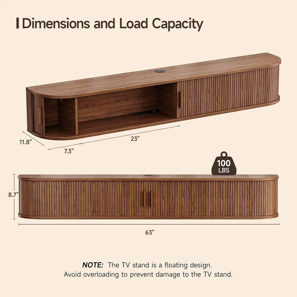 ONBRILL Mid Century Modern Floating TV Console With Power Outlets