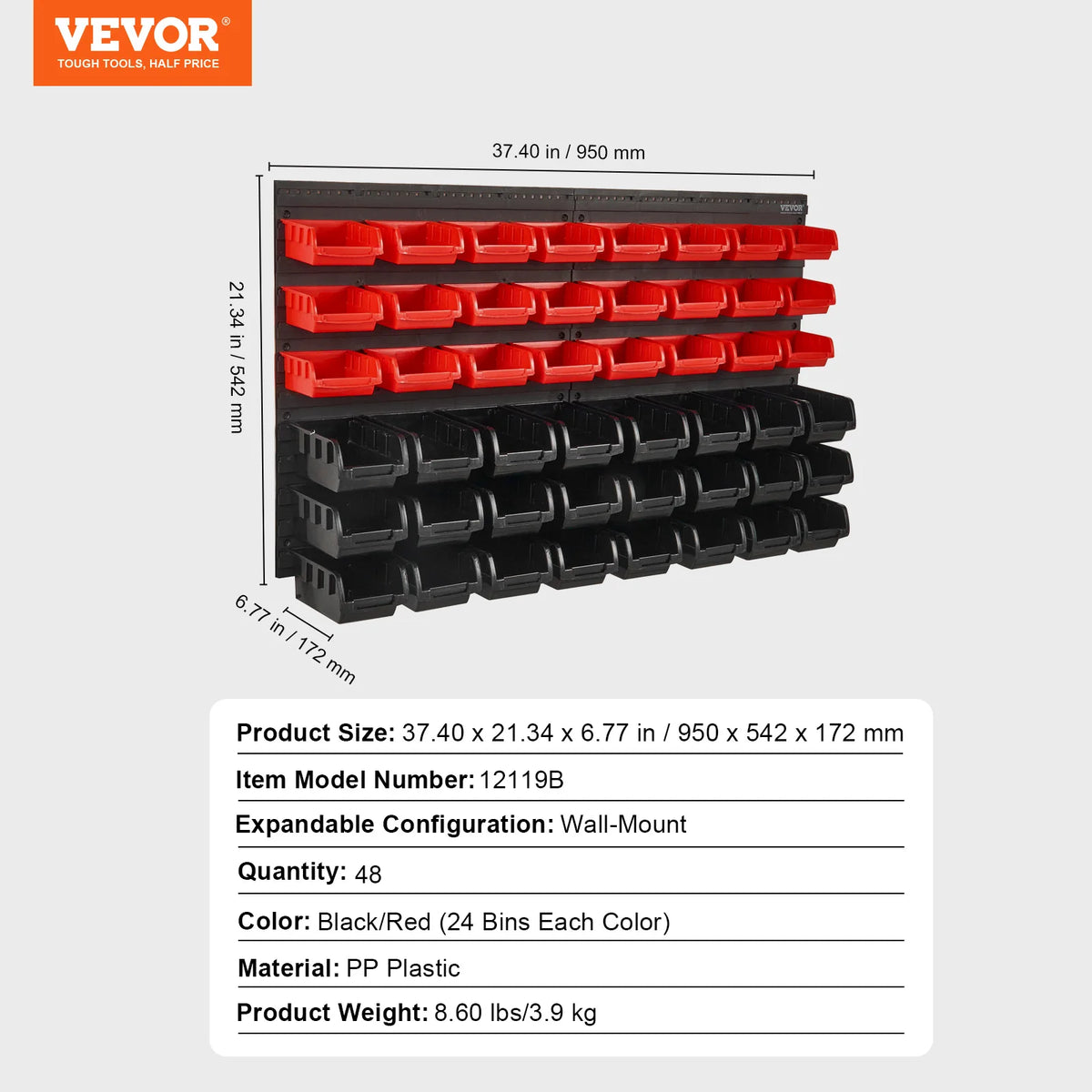 SucceBuy Wall Mounted Plastic Storage Bins Parts Rack Organizer