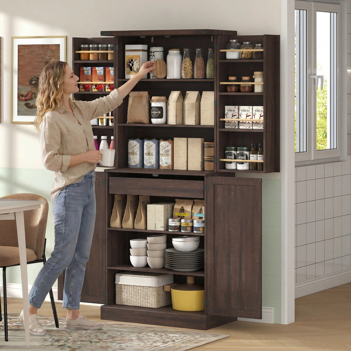 HOMCOM Modern Kitchen Pantry Cabinet With Ample Storage Space