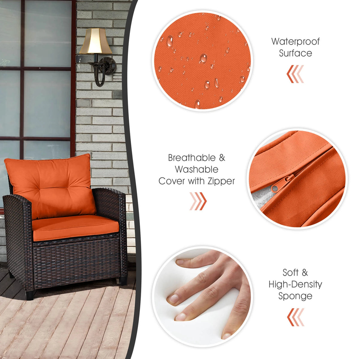 Homasis Outdoor Rattan Cushioned Conversation Sofa Set