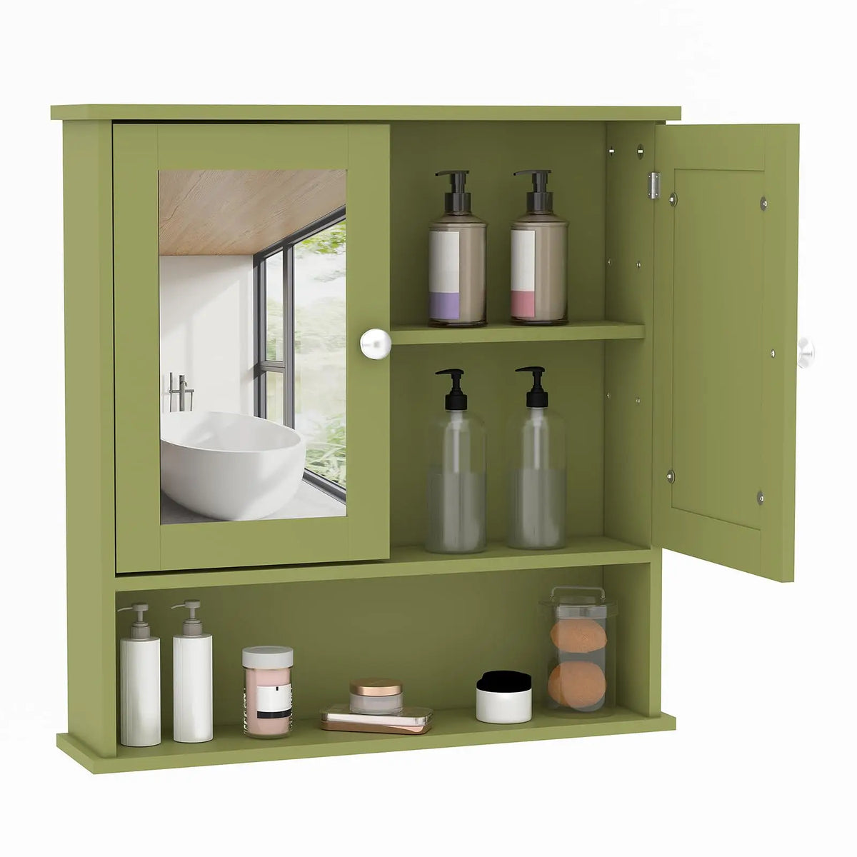 HiMISS Wall Mounted Wooden Bathroom Cabinet With Mirrored Doors