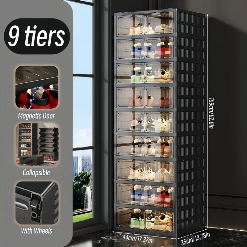 Onenoble Foldable Shoe Cabinet With Clear Front Magnetic Doors