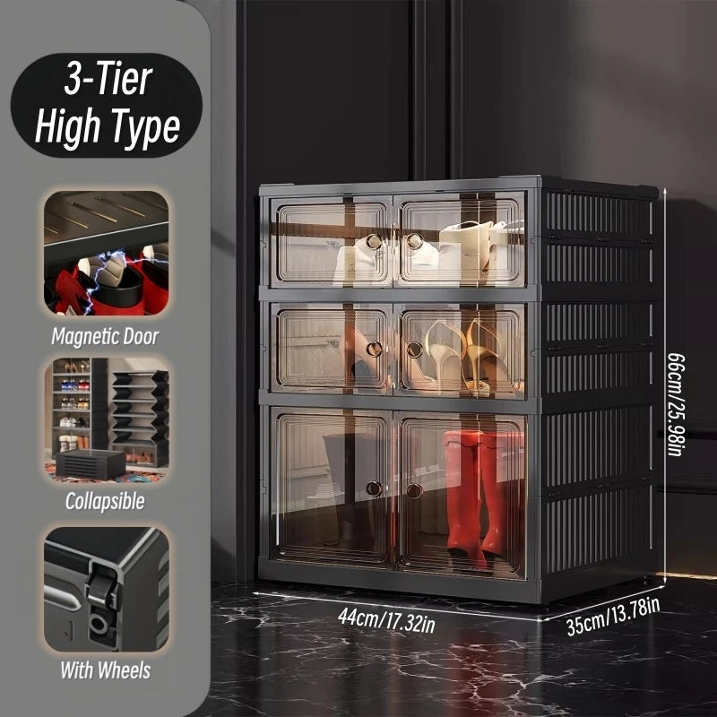Onenoble Foldable Shoe Cabinet With Clear Front Magnetic Doors