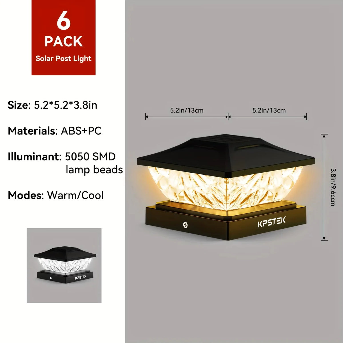 Kpstek Solar Led Garden Fence Post Light Outdoor Waterproof