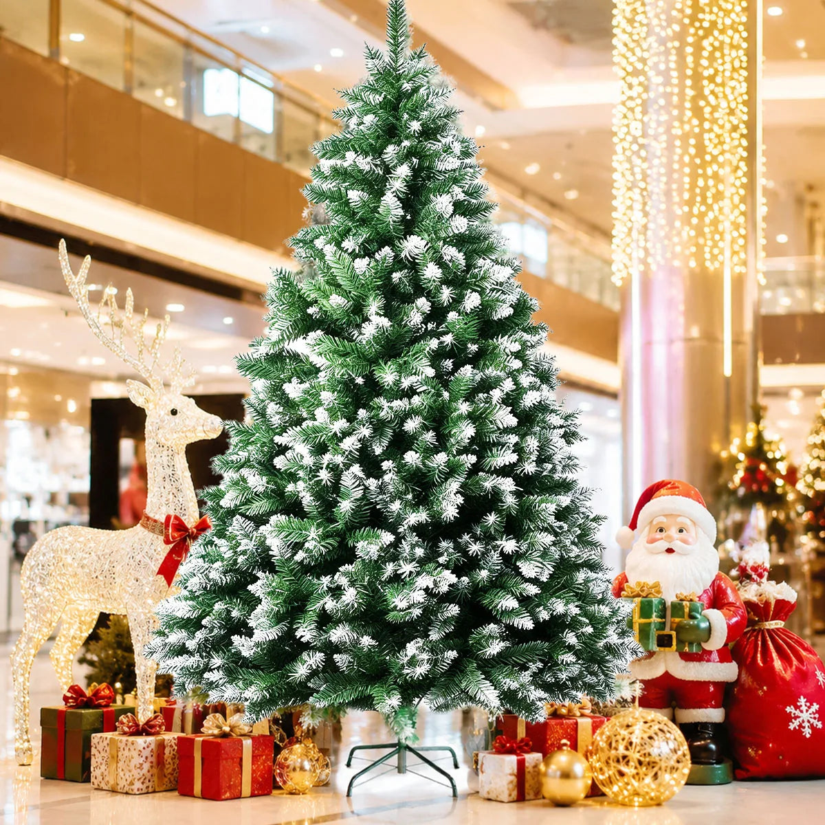 Flocked Artificial Christmas Tree With Metal Base Indoor Holiday Decor
