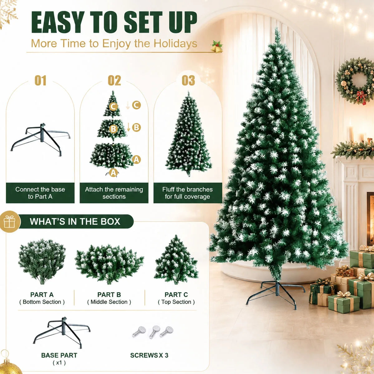 Flocked Artificial Christmas Tree With Metal Base Indoor Holiday Decor