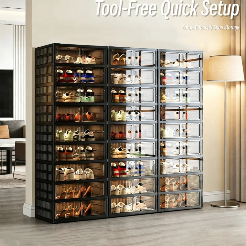 Onenoble Foldable Shoe Cabinet With Clear Front Magnetic Doors