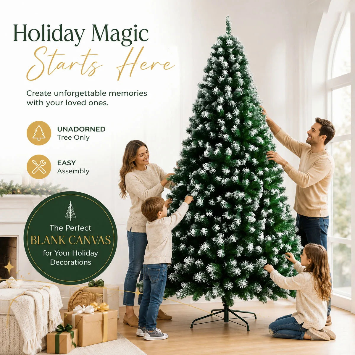 Flocked Artificial Christmas Tree With Metal Base Indoor Holiday Decor