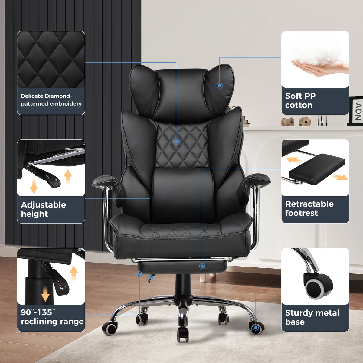 COMHOMA Ergonomic Gaming Chair With Lumbar Support And Footrest