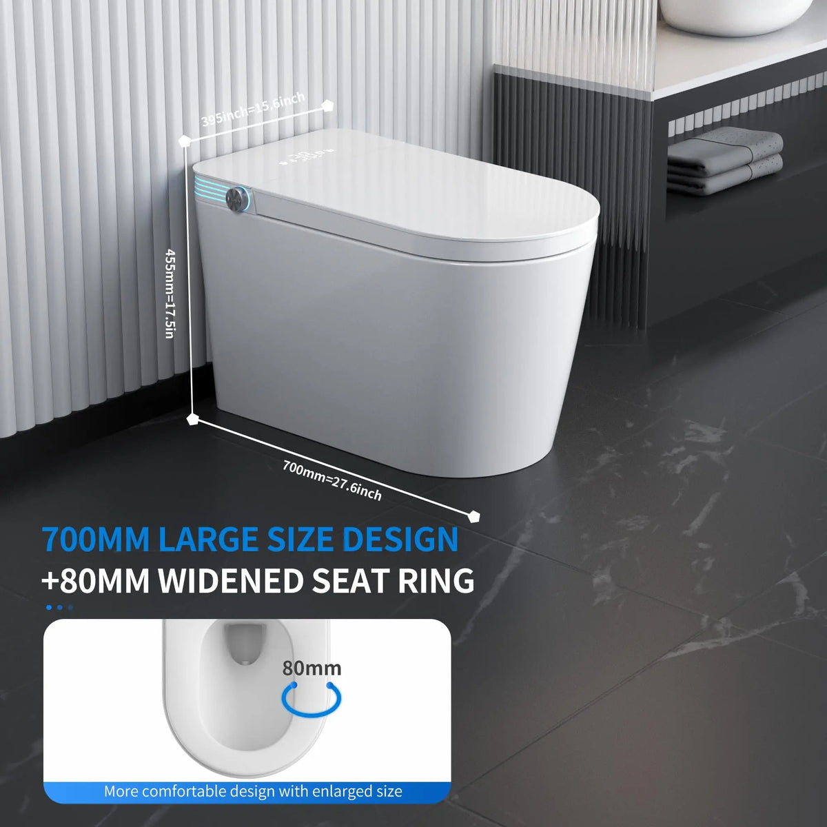 Elongated Smart Bidet Toilet Heated Seat Automatic Air Drying