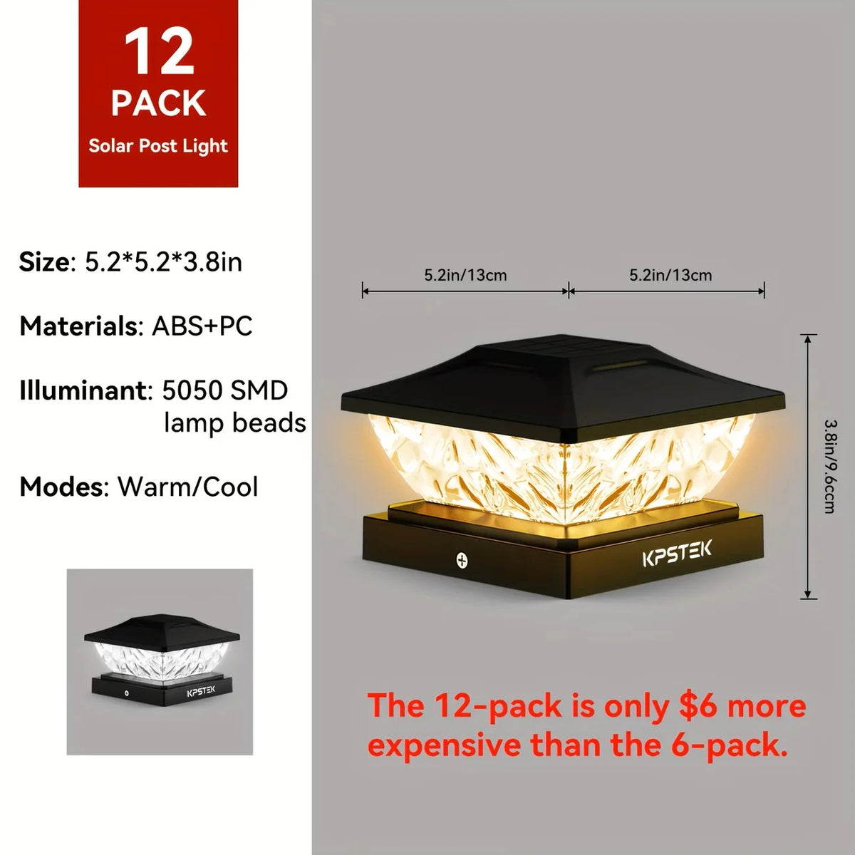 Kpstek Solar Led Garden Fence Post Light Outdoor Waterproof