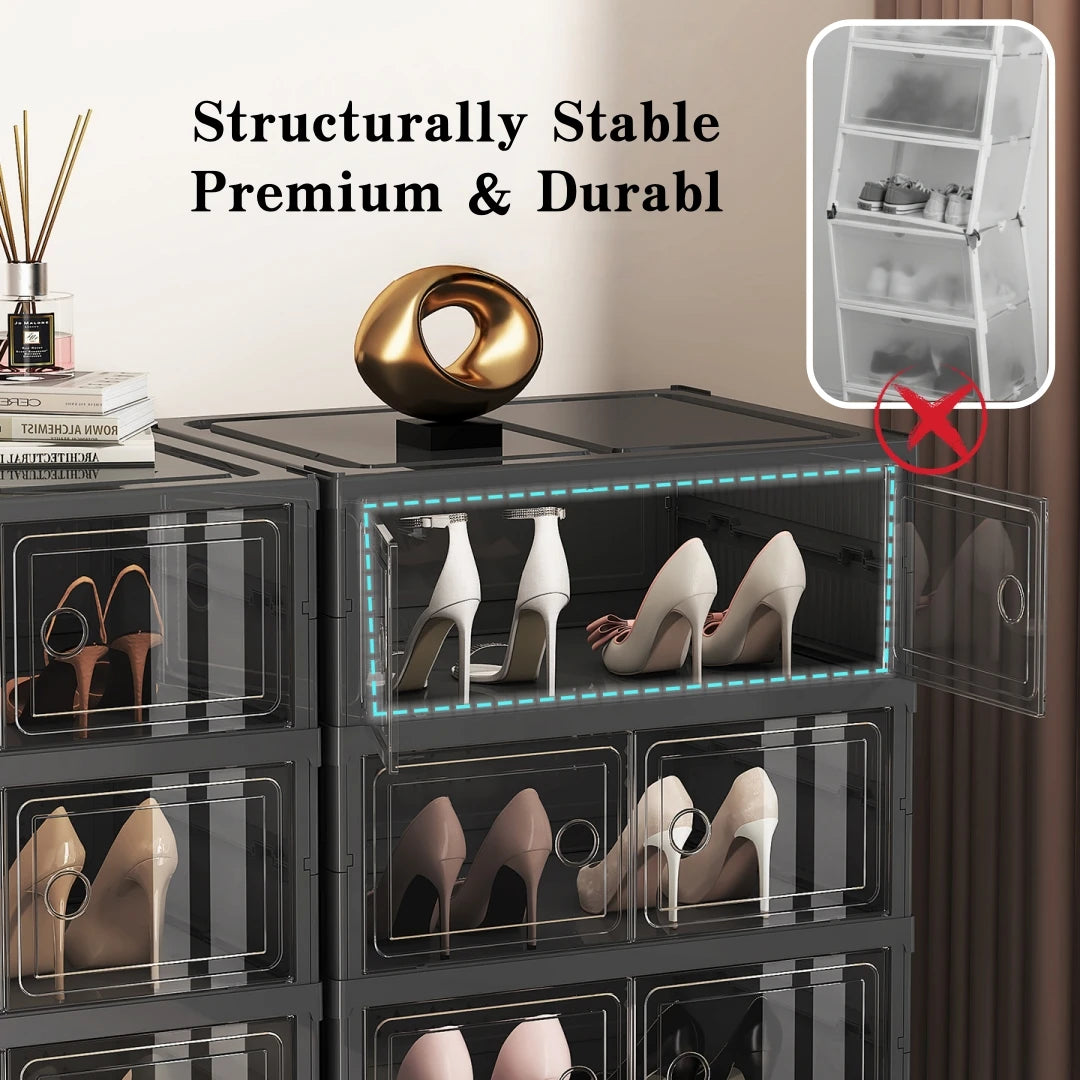 Onenoble Foldable Shoe Cabinet With Clear Front Magnetic Doors
