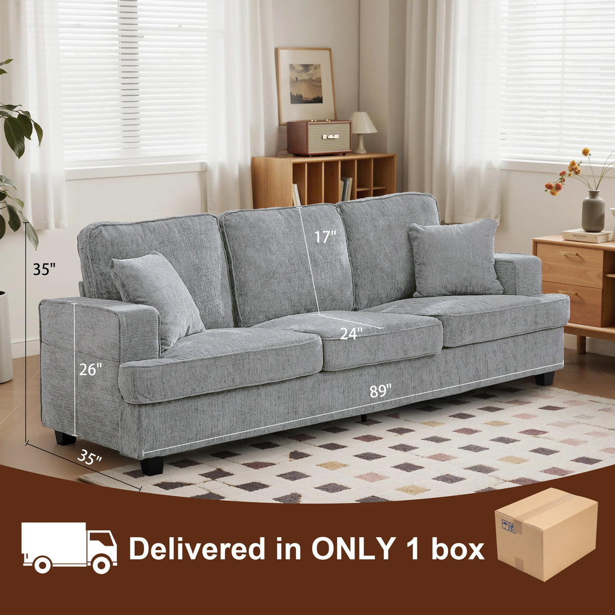 Modern Chenile Cloud Couch Sofa Featuring Sturdy Wooden Frame