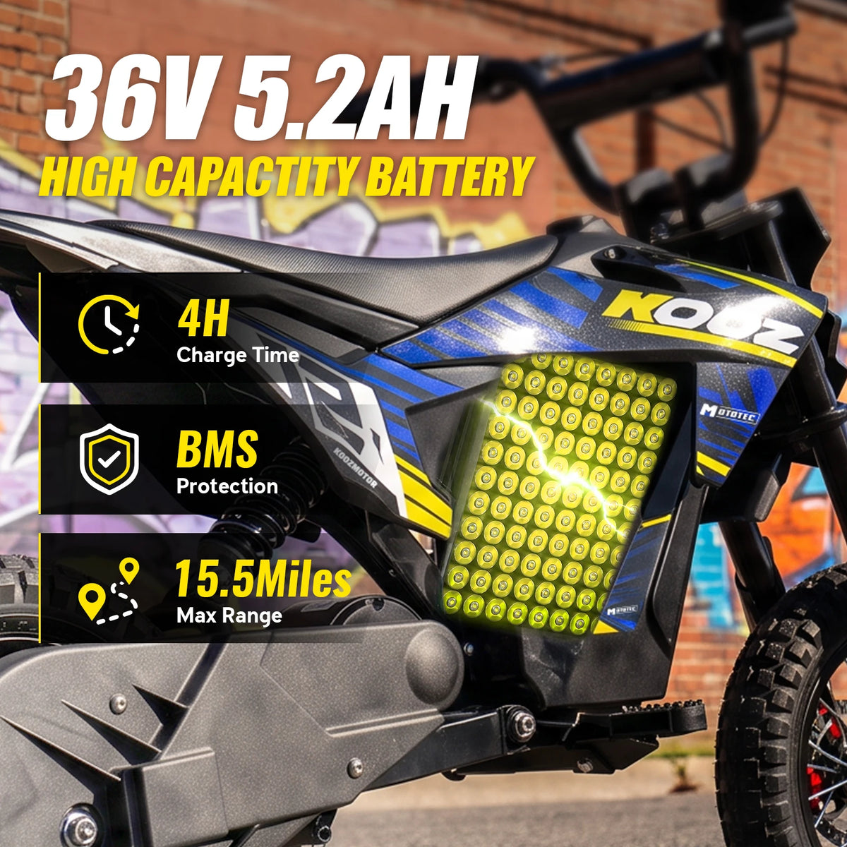 KOOZ HP122E Kids 36V Electric Dirt Bike With Shock Absorber