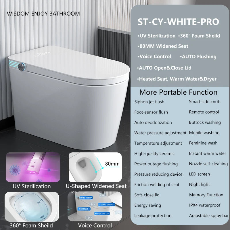 Elongated Smart Bidet Toilet Heated Seat Automatic Air Drying