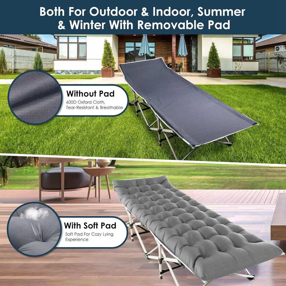 Foldable Outdoor Garden Lounge Chair With Pearl Foam Mattress