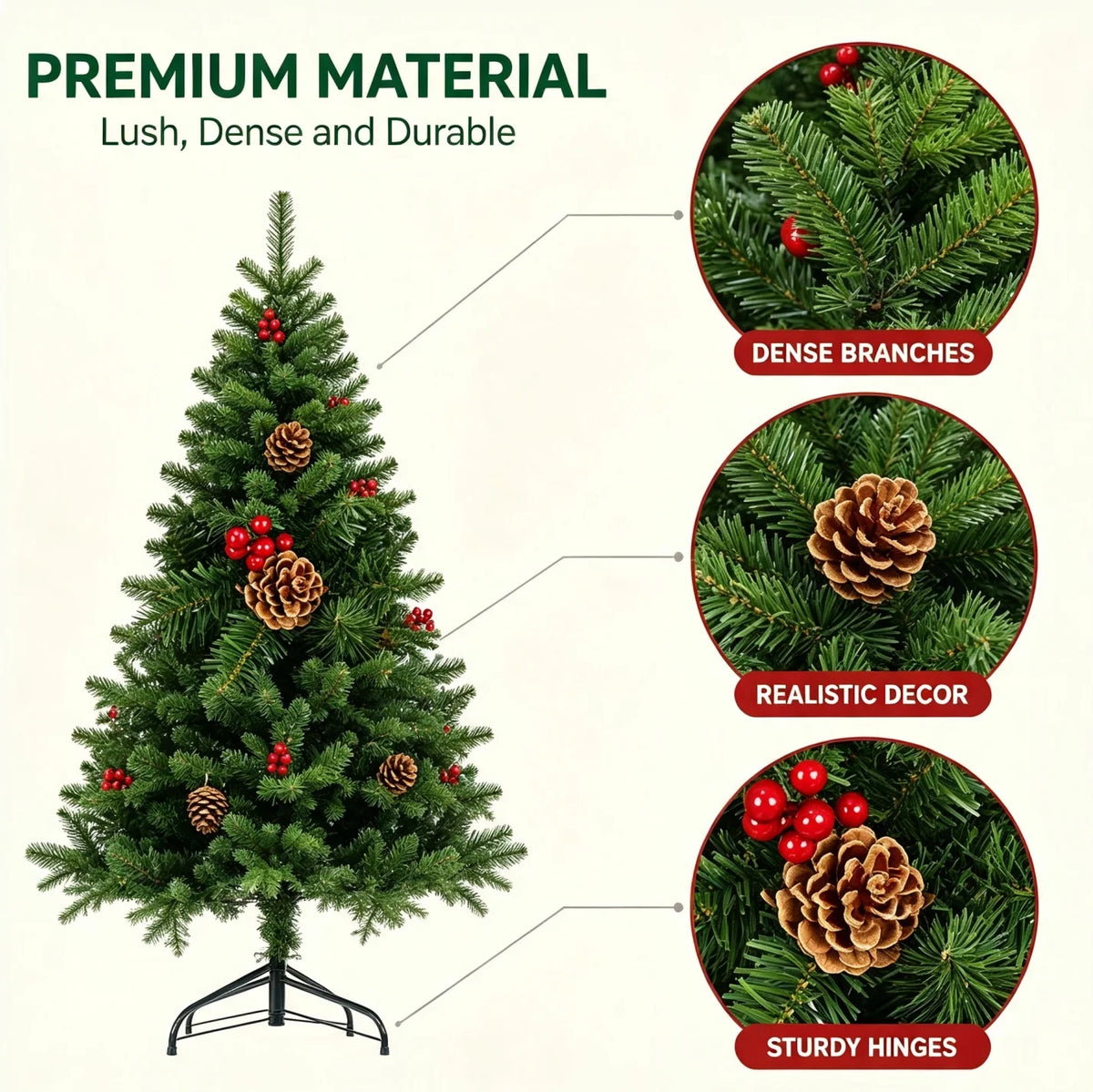 Artificial Christmas Tree With Pine Cones And Red Berries