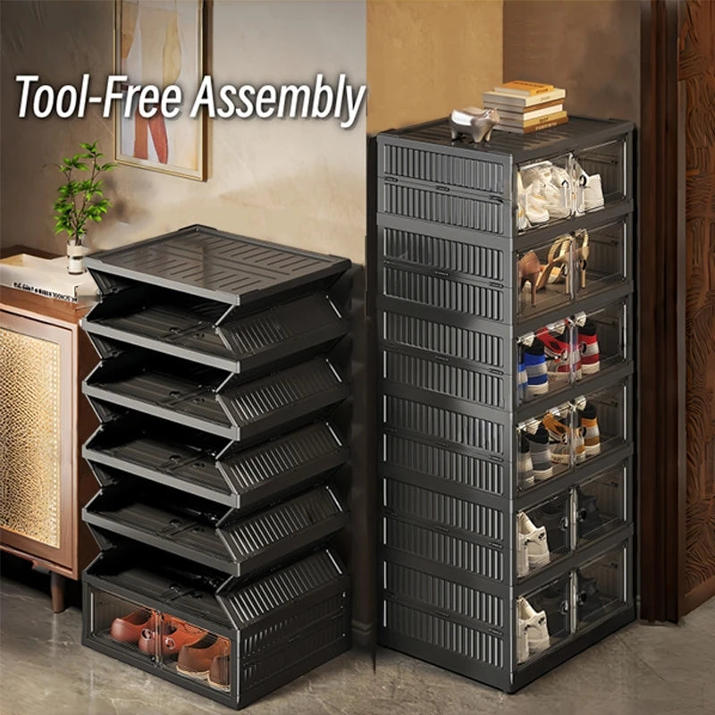 Onenoble Foldable Shoe Cabinet With Clear Front Magnetic Doors