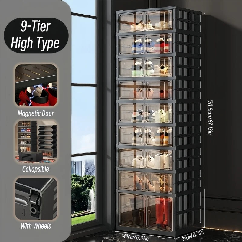 Onenoble Foldable Shoe Cabinet With Clear Front Magnetic Doors