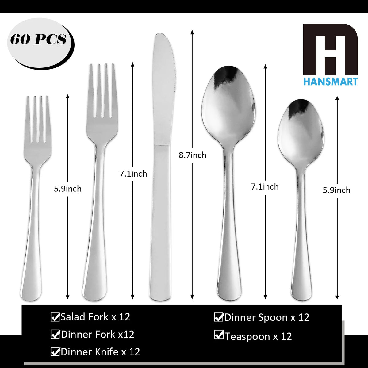 HANSMART Premium Stainless Steel Flatware Set For Everyday Dining Use