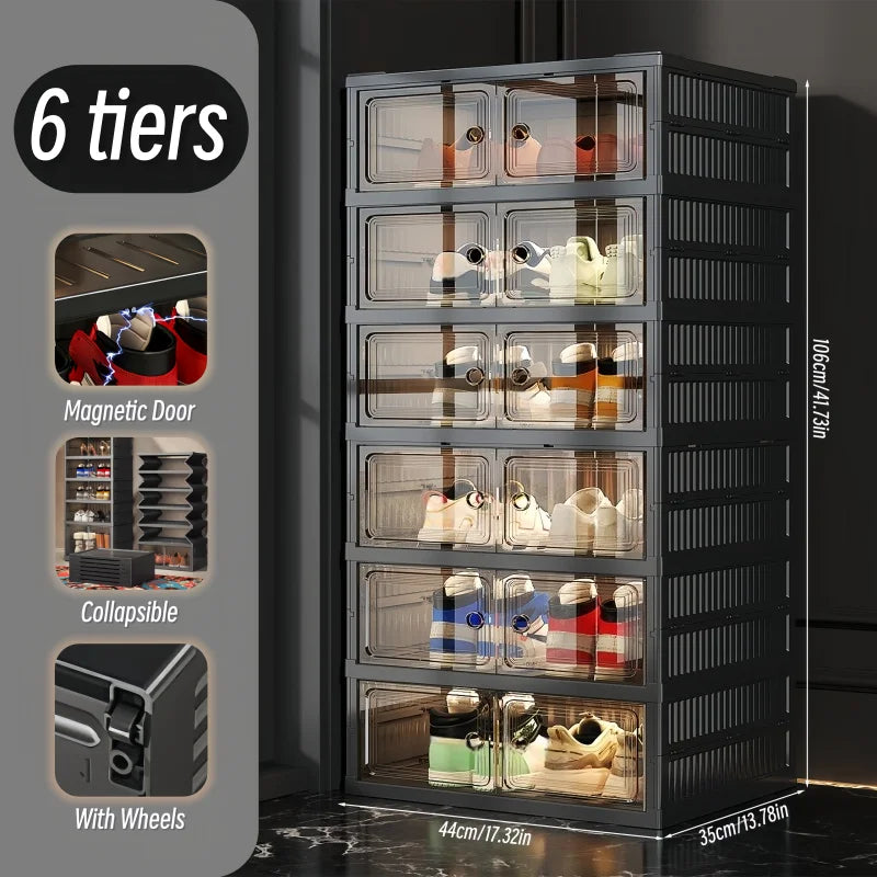 Onenoble Foldable Shoe Cabinet With Clear Front Magnetic Doors