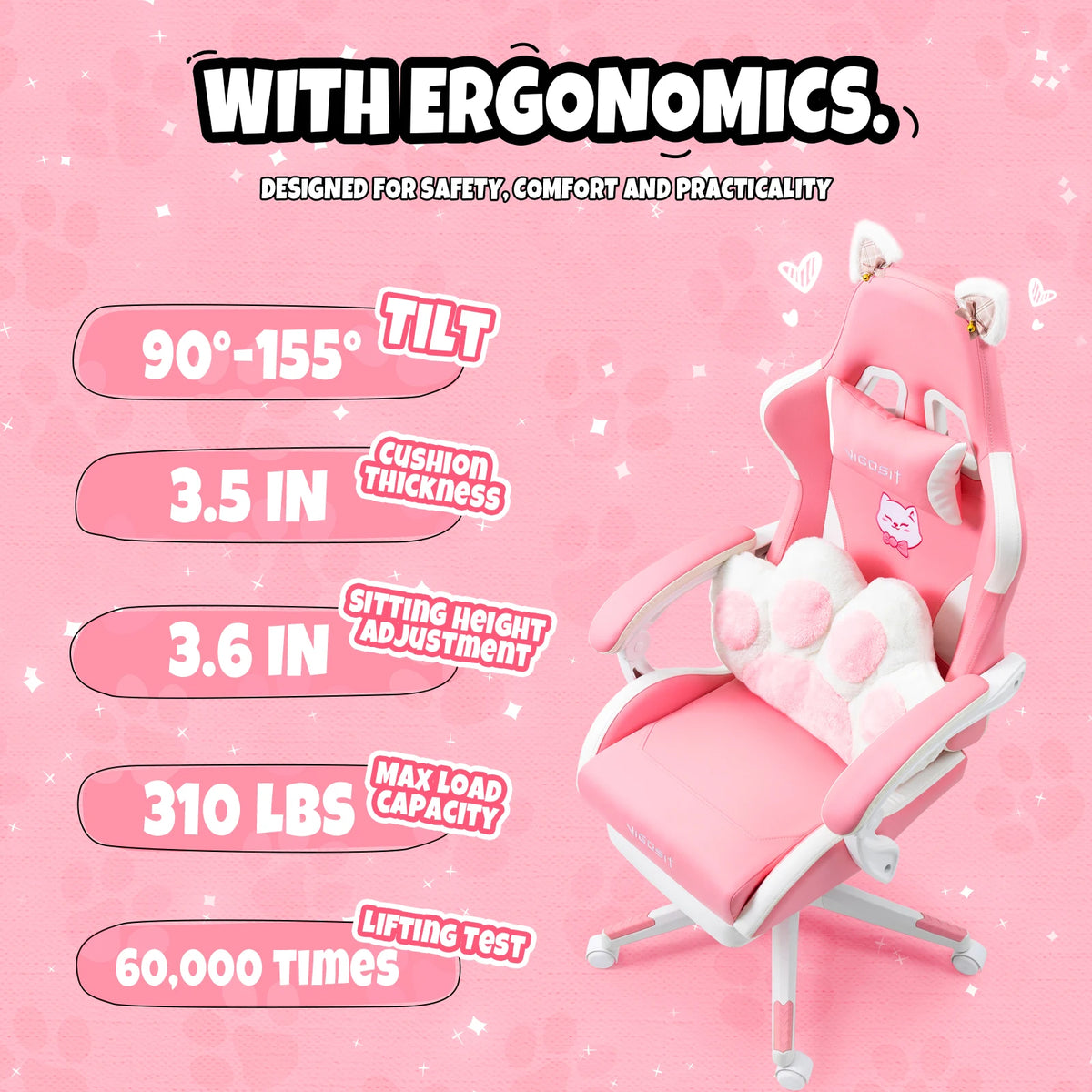 Vigosir Ergonomic Gaming Chair With Adjustable Lumbar Support