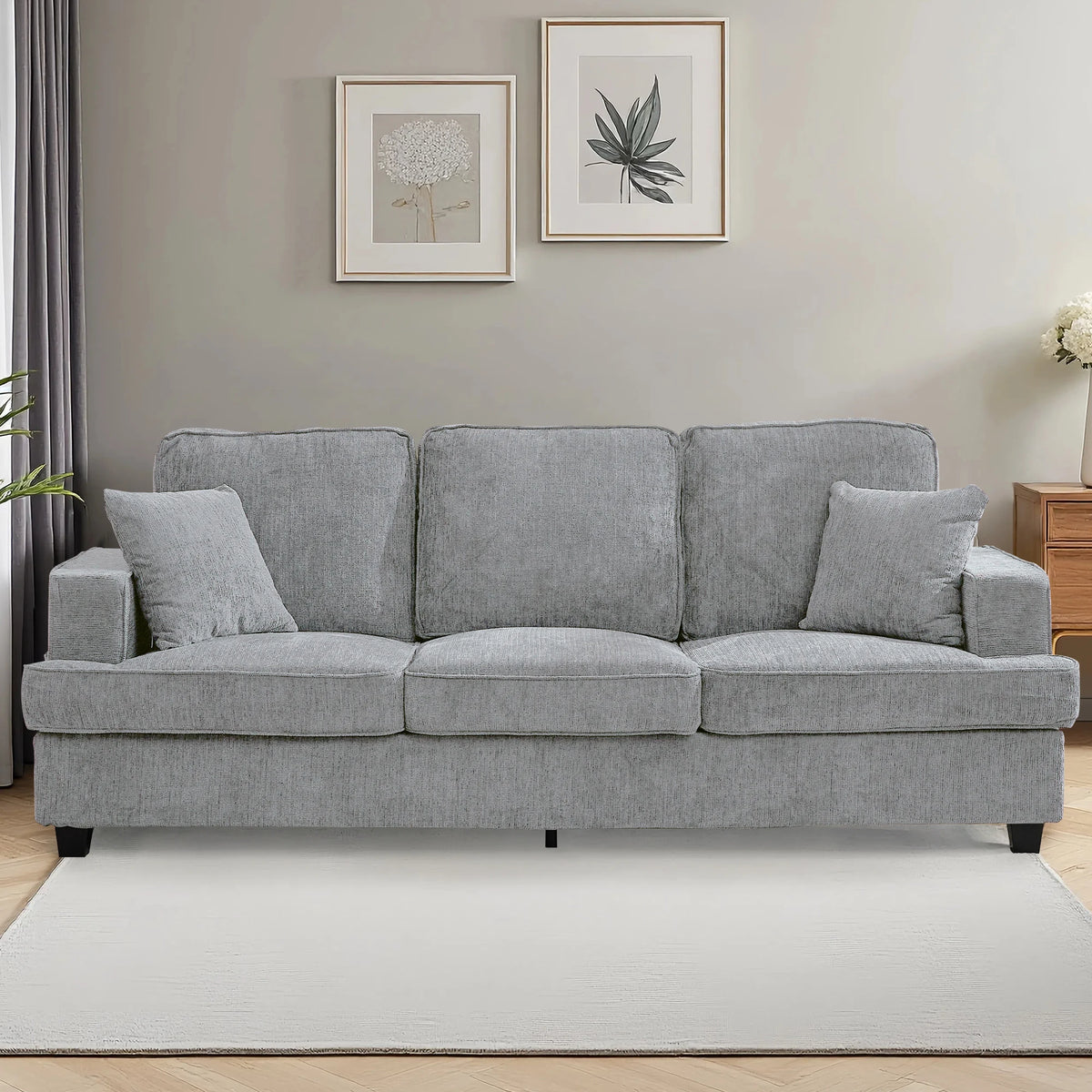 Modern Chenile Cloud Couch Sofa Featuring Sturdy Wooden Frame