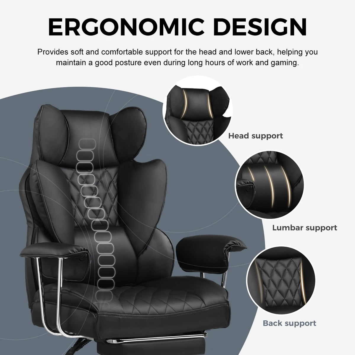 COMHOMA Ergonomic Gaming Chair With Lumbar Support And Footrest