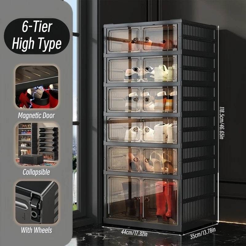 Onenoble Foldable Shoe Cabinet With Clear Front Magnetic Doors