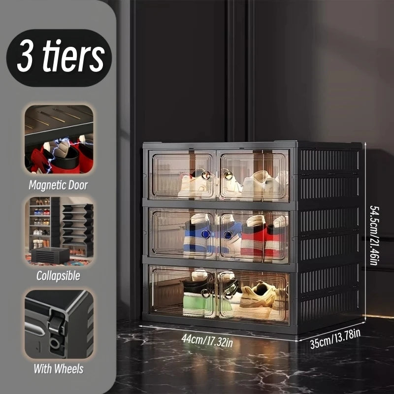 Onenoble Foldable Shoe Cabinet With Clear Front Magnetic Doors