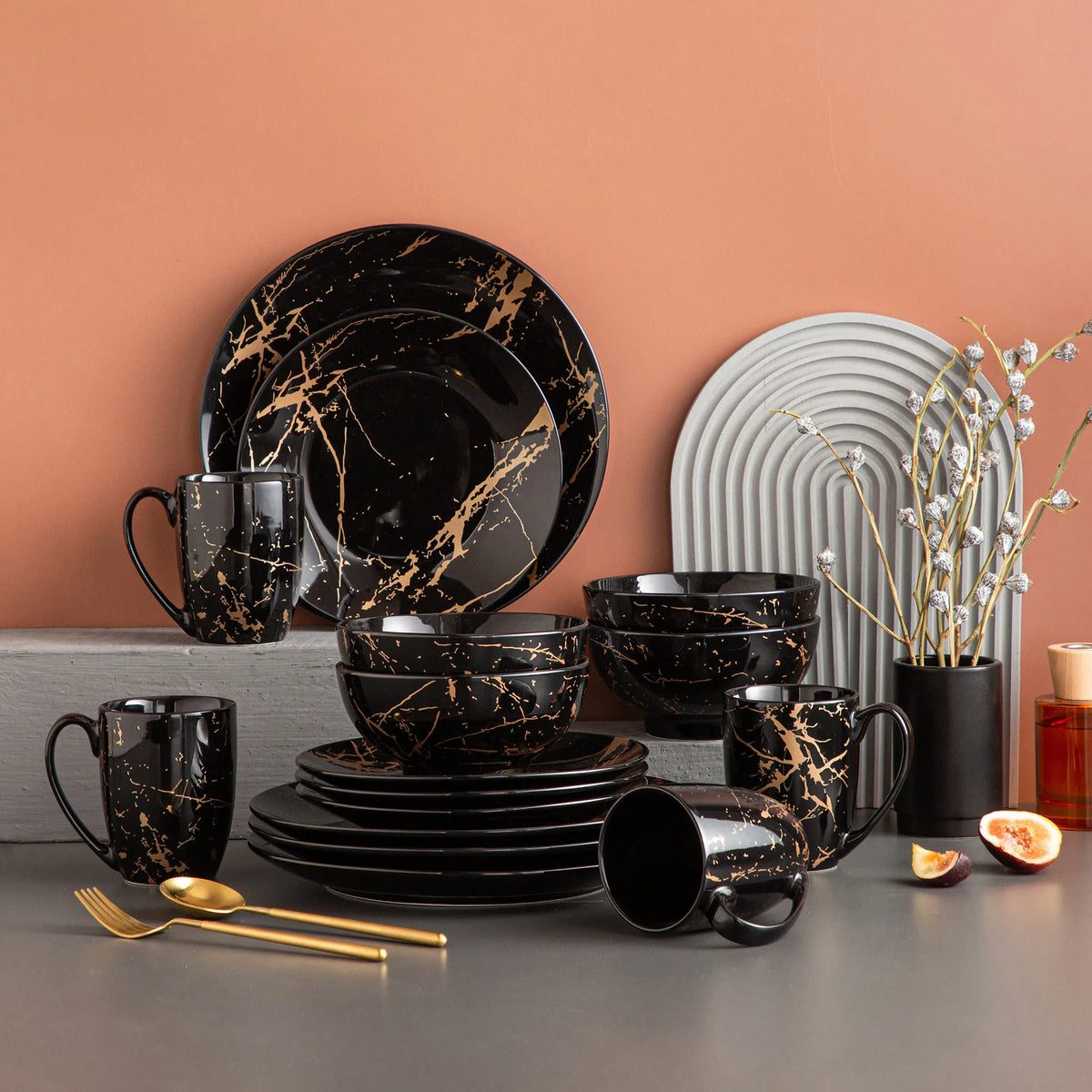 Malacasa Premium Porcelain Dinnerware Set With Gold Splash