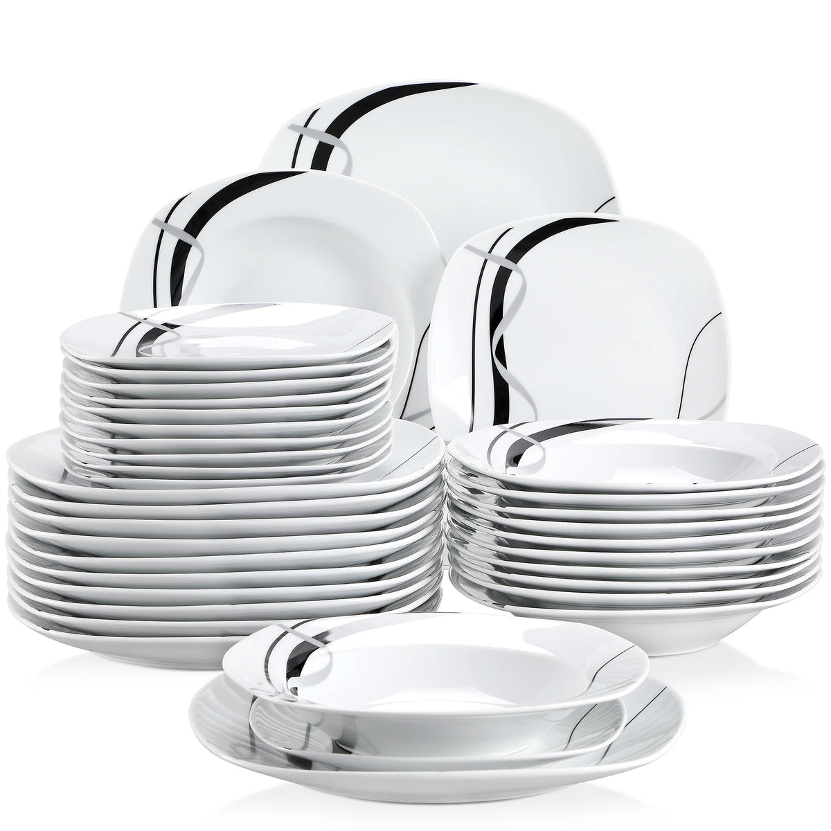 Malacasa Fiona Ceramic Dinnerware Plate Set With Strip Pattern Design