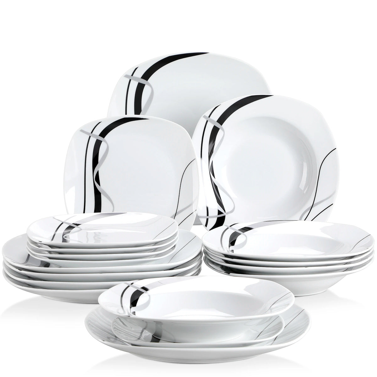 Malacasa Fiona Ceramic Dinnerware Plate Set With Strip Pattern Design